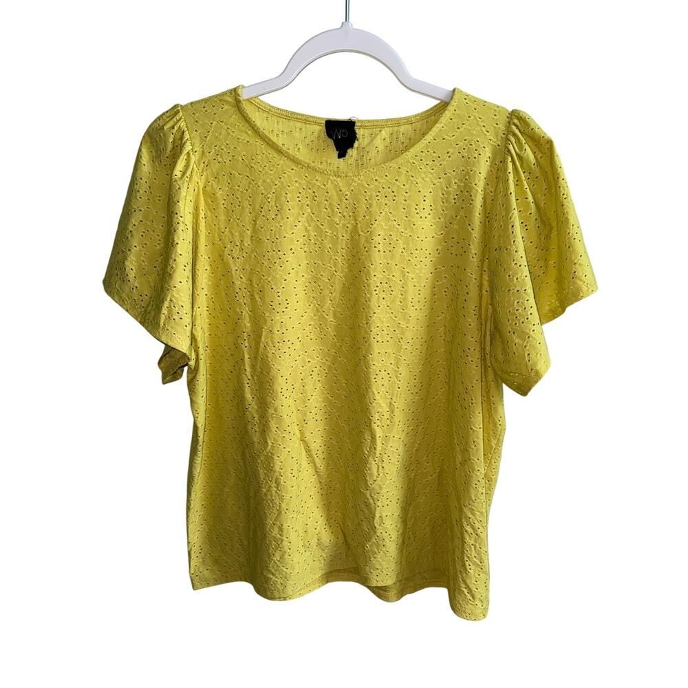 W5 Bright Yellow Eyelet Puff Sleeve Top Size L
